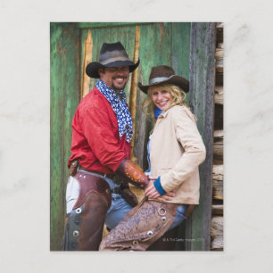 Cowboy und Cowgirl, die Hände vor halten Postkarte