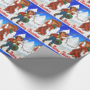 Cowboy und Cowgirl Kinder Winter Frohe Weihnachten Geschenkpapier