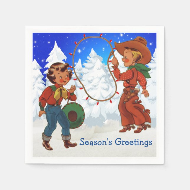 Cowboy und Cowgirl Kinder Winter Partys Napkins Serviette (Vorderseite)