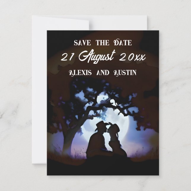 Cowboy und Cowgirl Kissing Save the Date Einladung (Vorderseite)