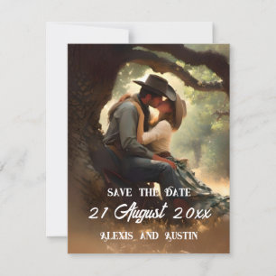 Cowboy und Cowgirl Kissing Save the Date Einladung