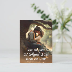 Cowboy und Cowgirl Kissing Save the Date Postkarte