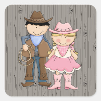 Cowboy und Cowgirl Quadratischer Aufkleber