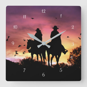 Cowboy und Cowgirl Romantik Quadratische Wanduhr