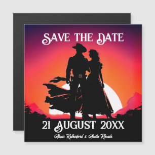 Cowboy und Cowgirl Save the Date in Sundown Magneteinladung