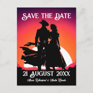 Cowboy und Cowgirl Save the Date in Sundown Postkarte
