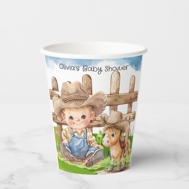 Cowboy und eine Pony Horse Boy Baby Dusche Pappbecher (Vorderseite)