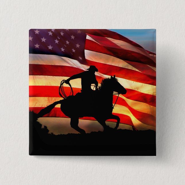 Cowboy und Flair der amerikanischen Flagge Button (Vorderseite)