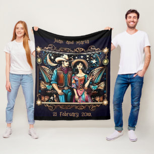 Cowboy und Frau Schwarz und Gold Fleecedecke