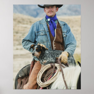 Cowboy und Hund auf Pferd Poster