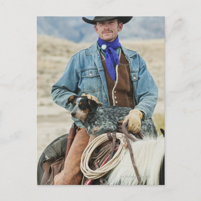 Cowboy und Hund auf Pferd Postkarte (Vorderseite)