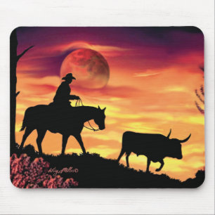 Cowboy und Longhorn Steer Mousepad
