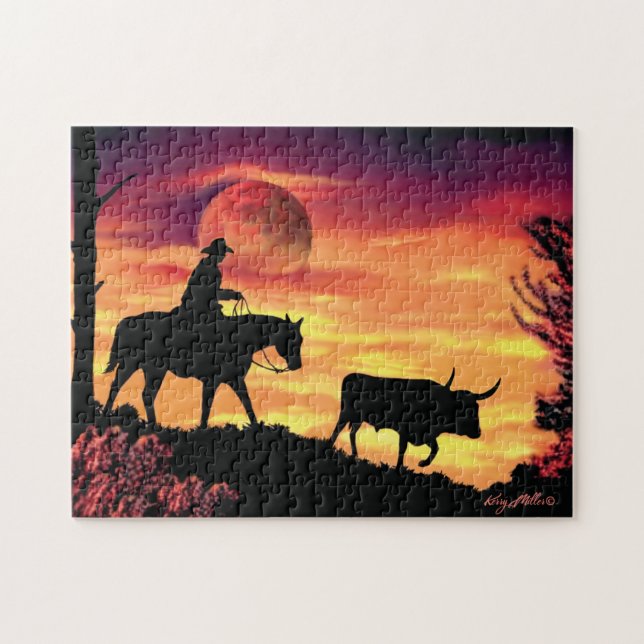 Cowboy und Longhorn Steer Puzzle (Horizontal)