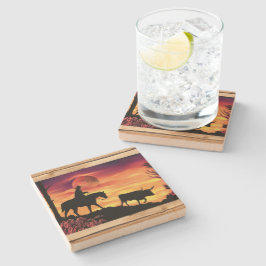 Cowboy und Longhorn Steer Stone Untersetzer