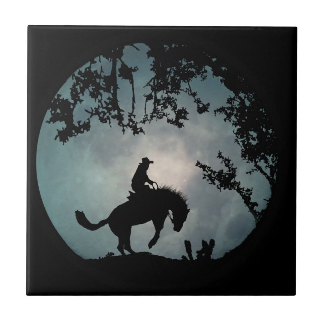 Cowboy und Moon Art Tile Fliese (Vorderseite)