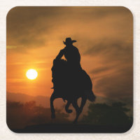 Cowboy und Pferd im Sonnenuntergang Untersetzer