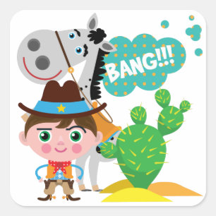 Cowboy und Pferd Quadratischer Aufkleber