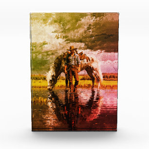 Cowboy und Pferd Reflexions-Wandkunst – Western Fotoblock