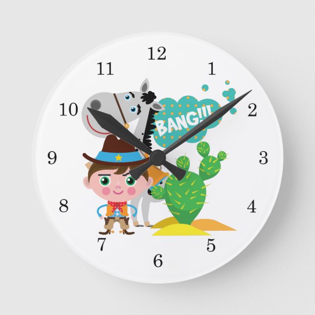 Cowboy und Pferd Runde Wanduhr (Vorderseite)