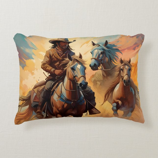 Cowboy und Pferde Dekokissen (Vorderseite)
