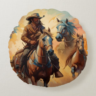 Cowboy und Pferdekollage Rundkissen Rundes Kissen