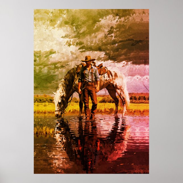 Cowboy und Reitstall Kunst - Western Poster (Vorne)