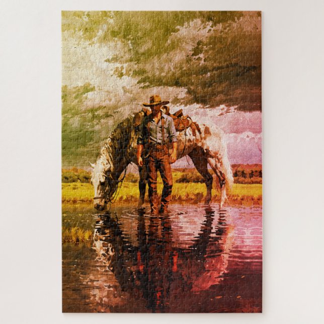 Cowboy und Reitstall Kunst - Western Puzzle (Vertikal)