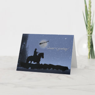 Cowboy und Rind mit Weihnachtsmann Frohe Festtage Karte