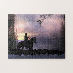 Cowboy und Rinder-Winter-Laufwerk Puzzle