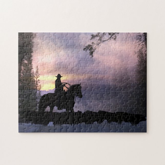 Cowboy und Rinder-Winter-Laufwerk Puzzle (Horizontal)