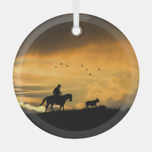 Cowboy und Steh in Sunset Ornament Aus Glas