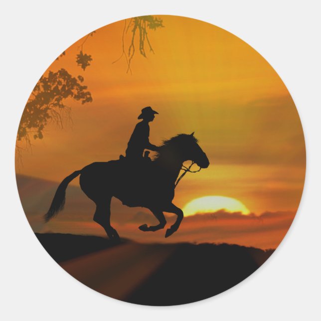 Cowboy und Sunset Country Western Stickers (Vorderseite)
