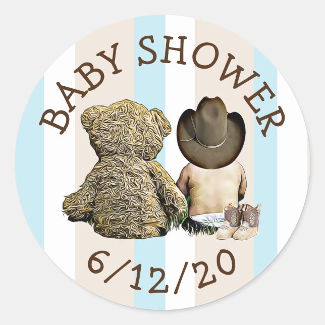 Cowboy und Teddy Bear Baby Shower Stickers (Vorderseite)
