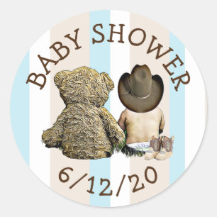Cowboy-und Teddybär-Babyparty-Aufkleber Runder Aufkleber