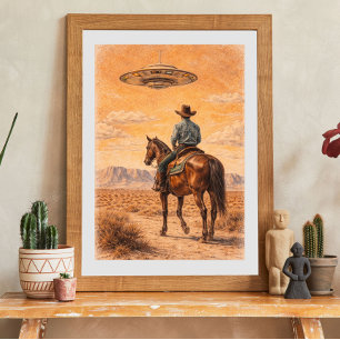 Cowboy- und UFO-Wüsten-Szene-Kunst, Western-Scienc Poster