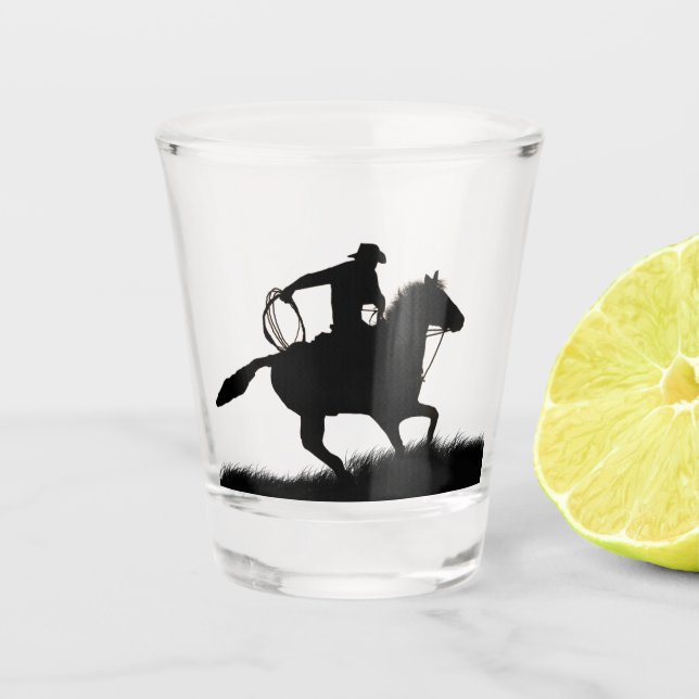 Cowboy und Western des Pferdes Silhouette Schnapsglas (Vorderseite)