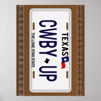 Cowboy Up! CWBY UP Texas-Lizenzplatte Poster