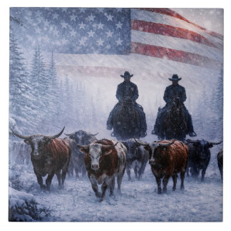 Cowboy-Viehtrieb-Winterkunstwerk Fliese
