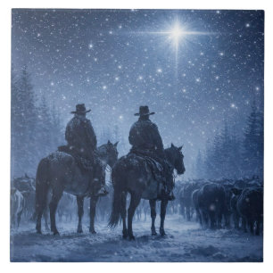Cowboy-Viehtrieb-Winterkunstwerk Fliese