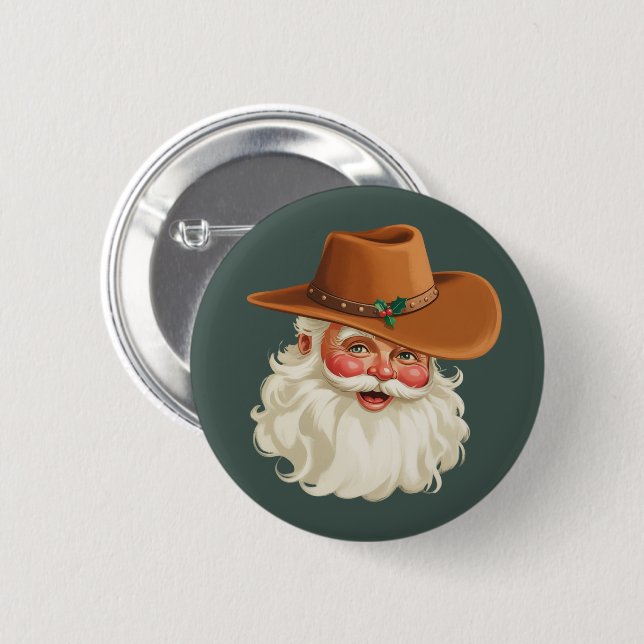 Cowboy Vintage Santa Funny Retro Western Button (Vorne & Hinten)