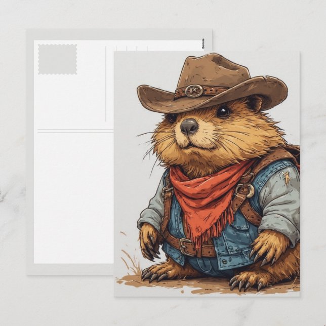 Cowboy-Waldmurmeltier Feiertagspostkarte (Vorne/Hinten)