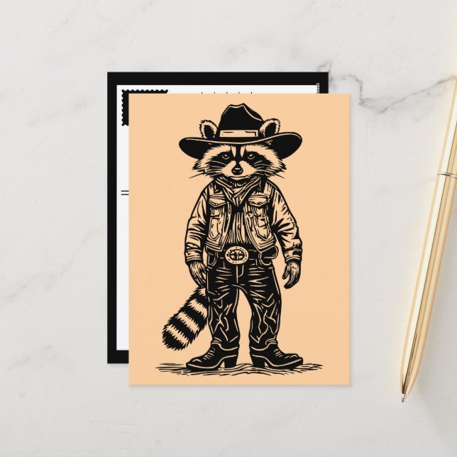 Cowboy-Waschbär Feiertagspostkarte (Vorderseite/Rückseite Beispiel)