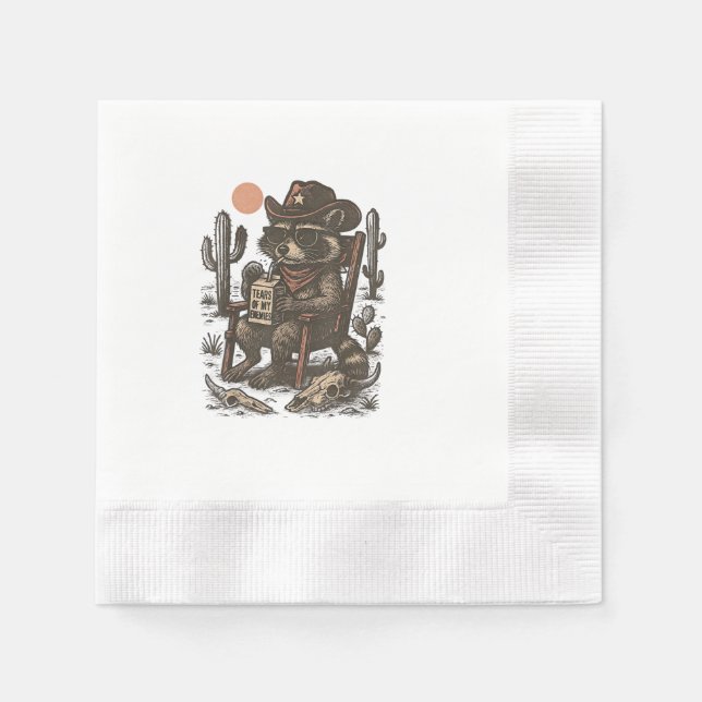 Cowboy-Waschbär Lustiger Western  Serviette (Vorderseite)