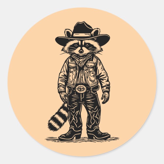 Cowboy-Waschbär Runder Aufkleber (Vorderseite)