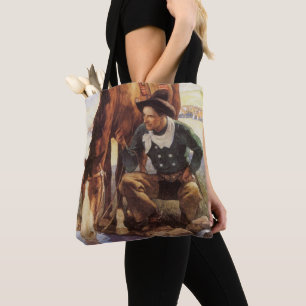 Cowboy Watering His Horse von NC Wyeth, Vintage Ku
