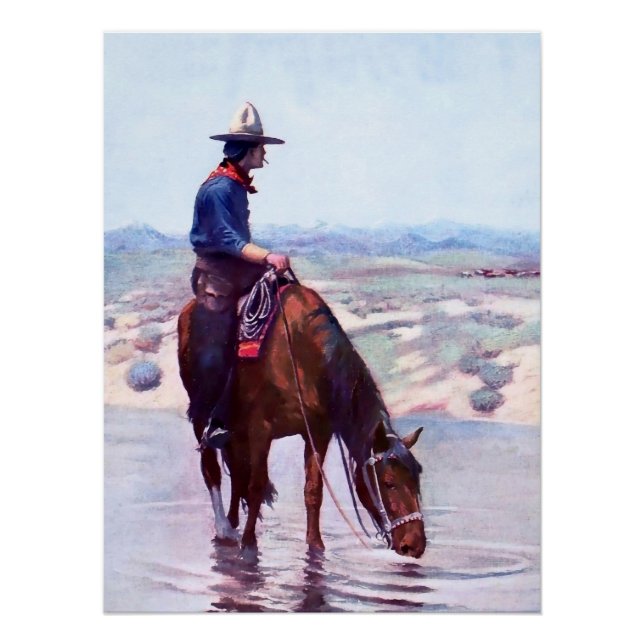 Cowboy Watering Horing von W. Herbert Dunton Poster (Vorderseite)