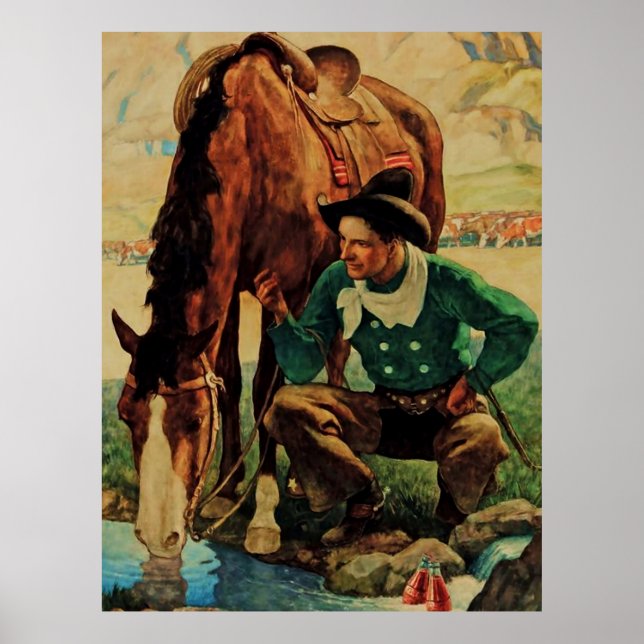 Cowboy Watering Seines Pferdes durch NC Wyeth Poster (Vorne)
