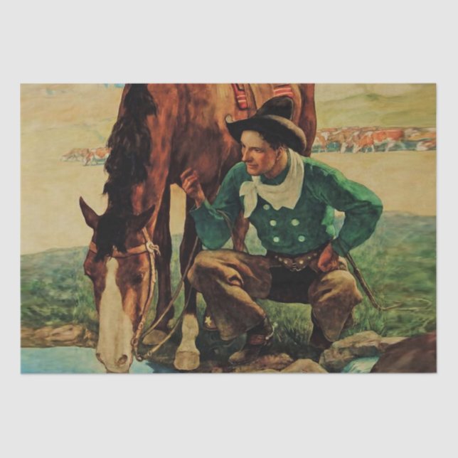 Cowboy Watering Seines Pferdes durch NC Wyeth Seidenpapier (Vorderseite)