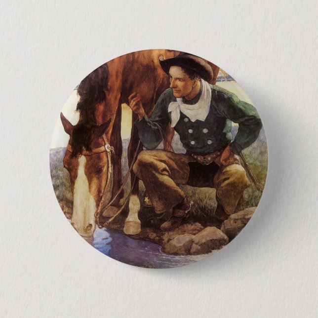 Cowboy Watering Seines Pferdes durch NC Wyeth, Vin Button (Vorderseite)