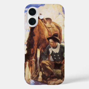 Cowboy Watering Seines Pferdes durch NC Wyeth, Vin iPhone 16 Hülle